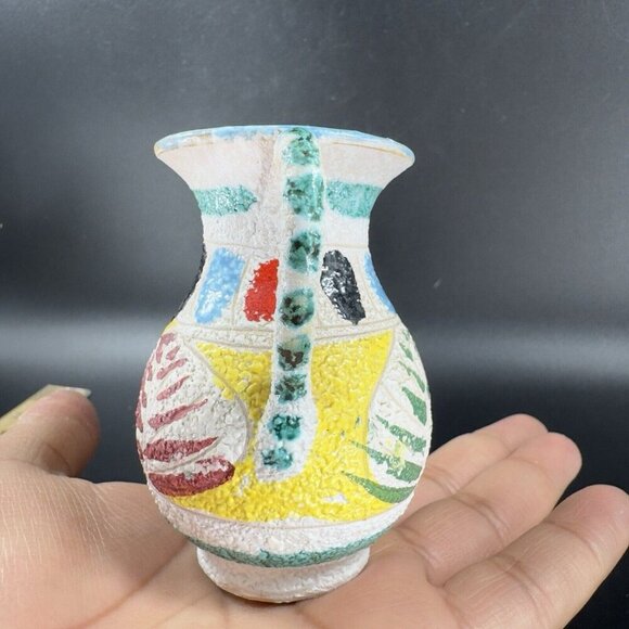 Vintage 1950s Italian Pottery Jug Pitcher Carafe Textured Glaze Made In Italy - Picture 9 of 10